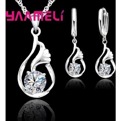 New Jewelry Sets 925 Sterling Silver Cubic Zircon Cz Stone Pierced Angels Wings Pendant Earrings Necklace Sets