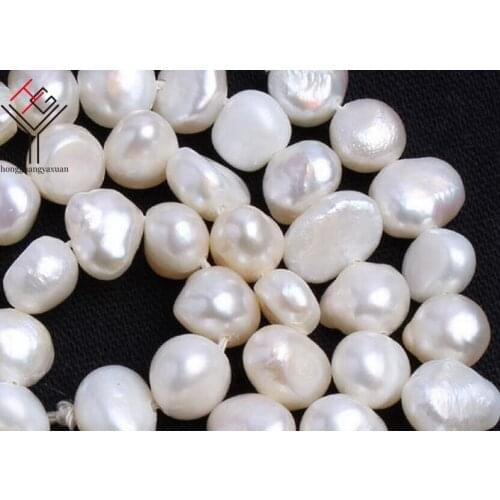 One Strands Real Pearl 6-7mm Bright White Pearl Flat Baroque Natural Freshwater Pearl loose beads 35cm / 15inch