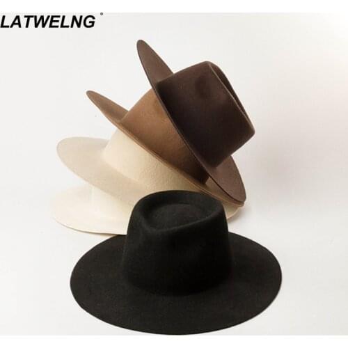 Wholesale New Women Fedora Hat Delicate Woolen Hat Casual Jazz Top Hat Autumn Winter Warm Hats White Wedding Wide Brim Hats