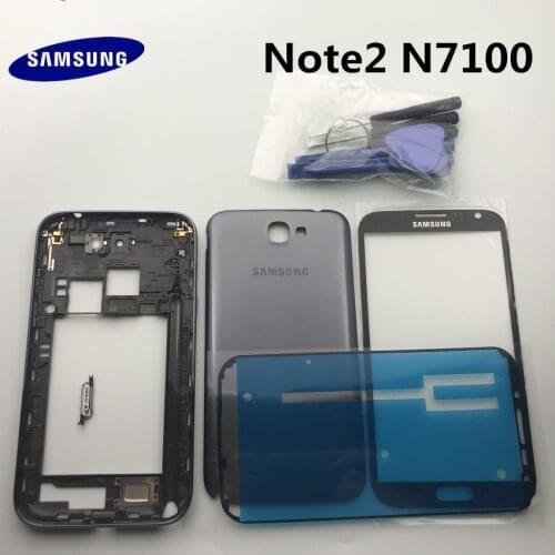 Original Full Housing Case Back Cover Front Screen Glass Lens+Middle Frame For Samsung Galaxy Note 2 N7100 N7105 Parts
