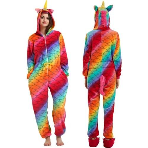 NEW Winter Pajamas Unisex Adult Women Sleepwear Unicorn Kigurumi Animal Pajama Sets Homewear Nightie Flannel Hooded