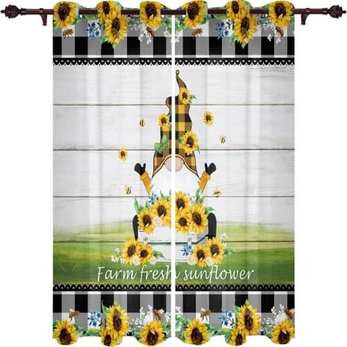 Sunflower Gnome Lattice Plank Texture Modern Curtains for Living Room Luxury Window Treatments Bedroom Kitchen Curtains Drapes