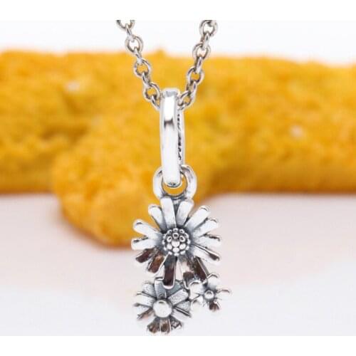 925 Silver Daisy Bouquet Pendant Fit Original Charms Necklace