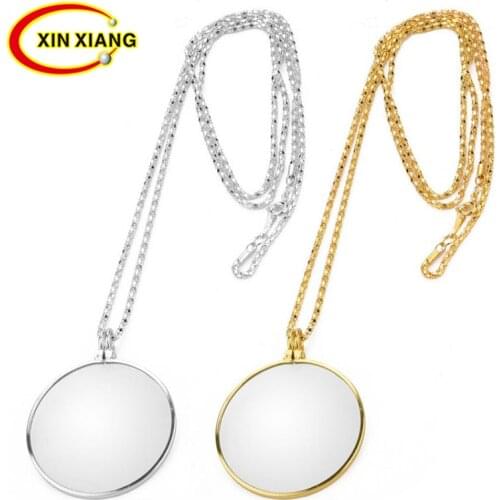 Hanging Chain Magnifying Glass 5X Necklace Type Magnifier 450mm Metal Lanyard Magnifying Len Portable Magnifier Loupe Monocle