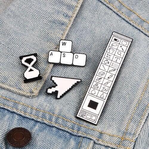 PS Toolbar Brooches Computer Game Keyboard Hourglass Enamel Pins Bag Denim Lapel Pin Boys Men Black Badge Creative Jewelry Gifts
