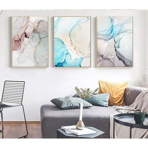 Modern living room wall decoration art abstract wall frame blue pink line canvas painting poster and Nordic print wall painting