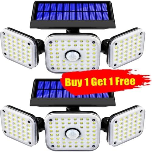 LED Solar Lights Outdoor Garden Yard 3 Head PIR Motion Sensor Night Light Waterproof IP65 Wall Security Lamp Adjustable