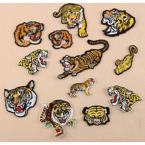 12pcs/lot Cartoon Tiger head patch clothes iron on patches stickers badges DIY embroidered patches for jeans clothes decoration