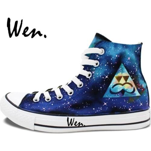 Wen Original Shoes Design Custom Hand Painted Sneakers Triangle Blue Galaxy Men Womens High Top Canvas Sneakers