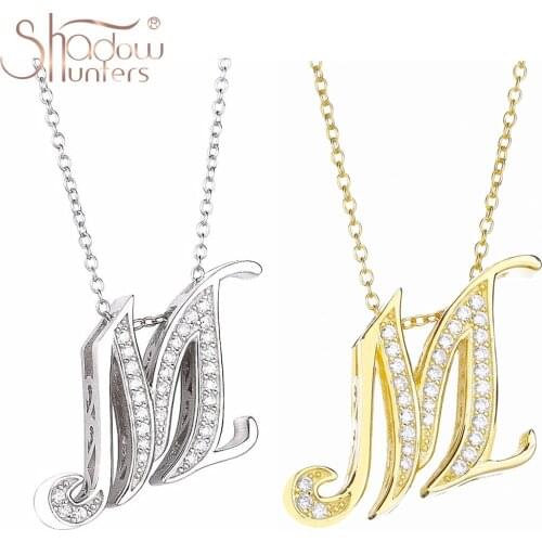 SHADOWHUNTERS Vintage 925 Sterling Silver Letter M Pendant Necklaces With Clear CZ Luxury Japan Fashion Jewelry Making Wholesale