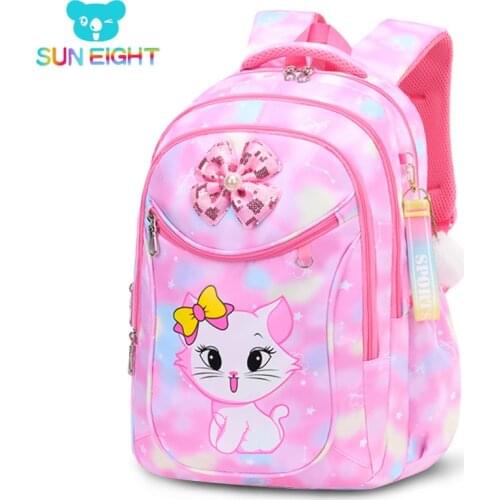 Cute Cat Bow Waterproof Pink School Backpack Girls Book Bag