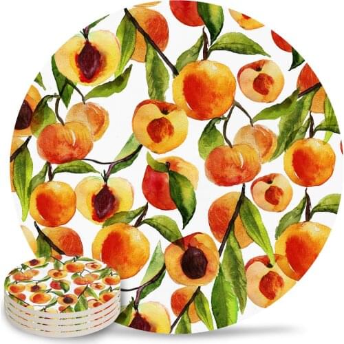 Peaches Round Coaster Coffee Table Mats Kitchen Table Accessories Absorbent Ceramic Coasters