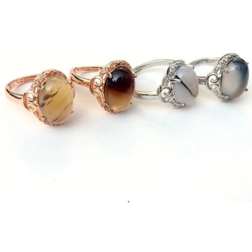 Natural New fashionable silver-plated oval-crystal adjustable chalcedony Ring female Jewelry 1PCS