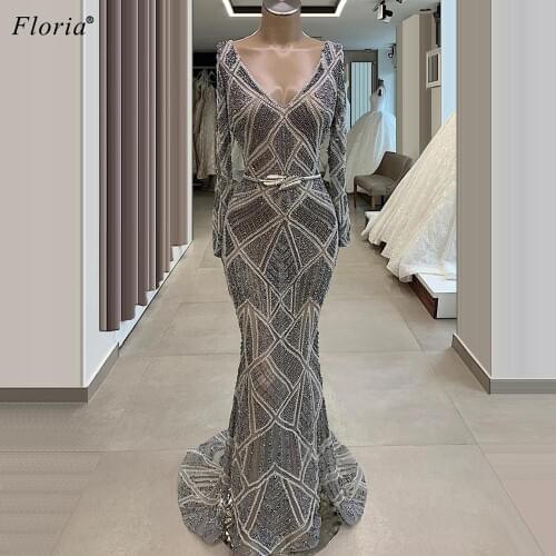 Plus Size Formal Evening Dresses Mermaid Long Sleeves Evening Gowns Prom Dresses For Women Wedding Party Dresses Abendkleider