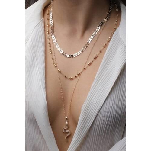 Gold Plated Zircon Cubic Zirconia Snake Design Multi Pendant