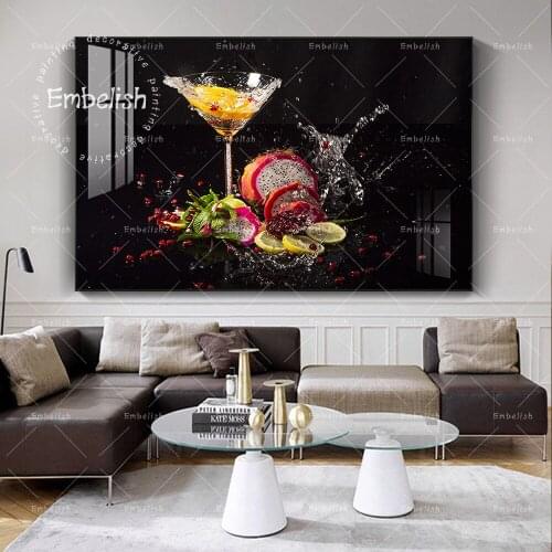 1 Pieces Modern Kitchen Decor Pictures For Living Room Splashing Water Fruits Dinning Room Wall Posters HD Print Canvas Painting