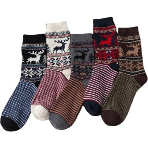 21 Autumn and Winter Warm and Thick Two-way Middle Tube Lady Mid-barrel Retro National Wind Striped Fawn Rabbit Wool Socks