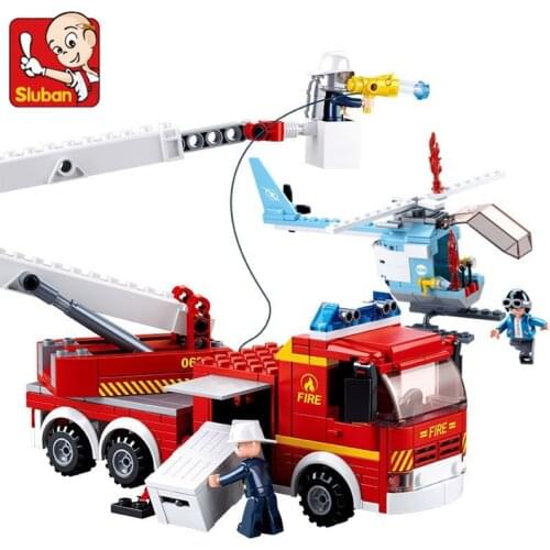 394Pcs City Fire Fighting Elevated Platform Fire Truck Model Building Blocks Sets Juguetes Educational Bricks Kit Kids Toys