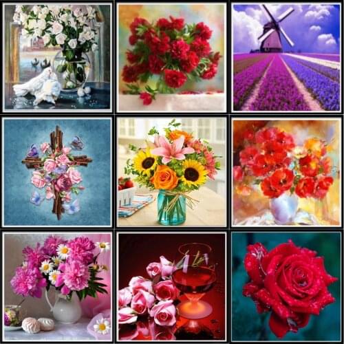 5d Diamond Painting Diy Flower Diamond Embroidery Cross Stitch Mosaic Kit Home Decoration Handmade New Year Wall Sticker