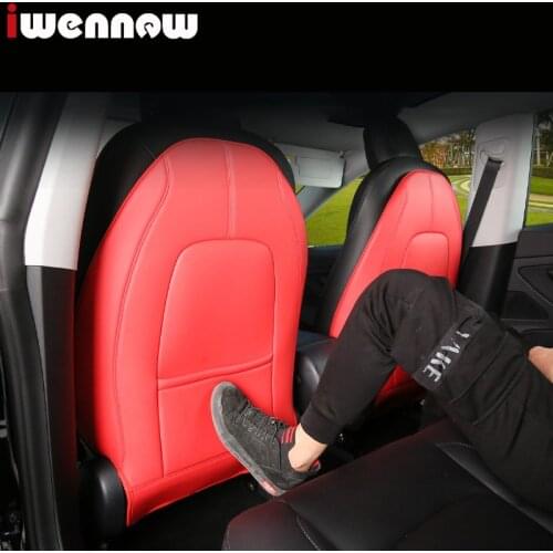 Interior Car Accessories For Tesla Model 3 Y model3 Seat Back PU Leather Protector Cover Anti-Kick Pad with Organizer Pockets