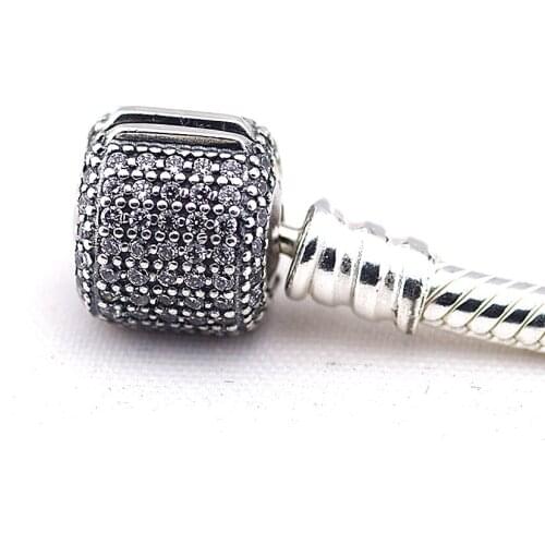 Bracelet Silver 925 Sterling Jewelry Signature Clasp Snake Chain Bracelets for Women fit Charm Beads DIY free shipping B017