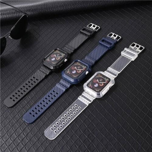 Case + Strap For Apple Watch Band 40mm 44mm 42mm 38mm Accessories TPU Transparent Bracelet iWatch 5 4 3 6 SE Carbon Fiber