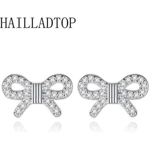 Zircon Ice Crystal Bow Stud Earrings Fashion Beautiful Earrings Temperament Atmosphere Ear Jewelry