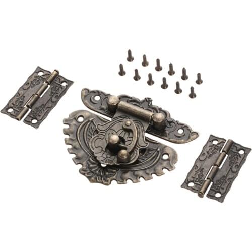 2Pcs 36*23mm Antique Bronze Cabinet Decorative Hinges+1Pc 68*58mm Jewelry Wooden Box Toggle Hasps Latch Clasp Furniture Hardware