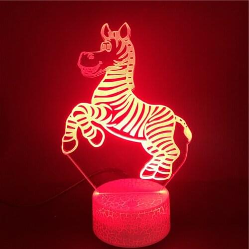 Kids Acrylic Night Light 3D Led RGB Colors Table Lamp Cartoon Zebra Touch Sensor Nightlight for Festival Gifts