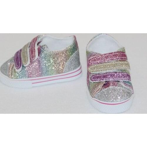 New Style Rainbow Glitter Mini Doll Shoes Denim Sneakers For 18 Inch Girls Dolls Shoes 43cm Baby Doll Accessory Girl Best Gift