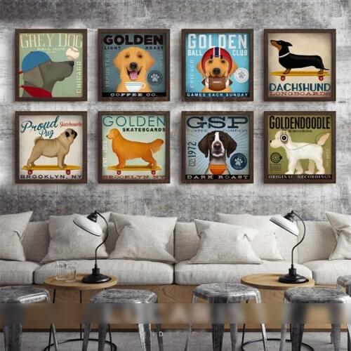 American Style Art Canvas Painting Dog Listen To Music Movement Animals Art Prints Poster Wall Pictures Kids Room Decor No Frame