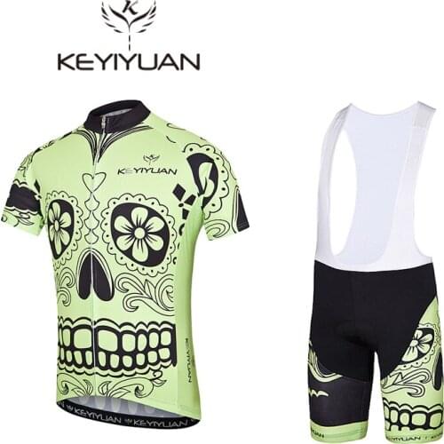 KEYIYUAN Skull pattern quick dry breathable cycling riding shirt summer shirt mens bicycle racing jacket bike riding clothing