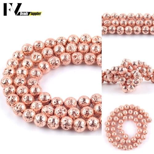 Natural Rose 4 6 8 10 mm Gold Plated Lava Hematite Stone Spacer Round Beads For Jewelry Making DIY Bracelets Necklace Needlework
