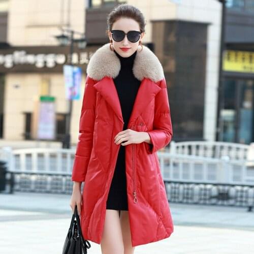 Genuine Sheepskin Leather Jackets Women 90%White Duck Down Female Winter Coat Fox Fur Collar Female Jacket Mujer Chaqueta Zjt744