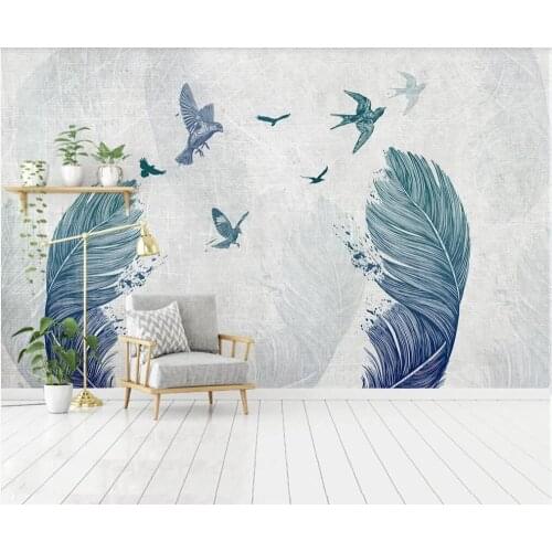 XUE SU Wall covering custom wallpaper Nordic simple watercolor feather TV background wall a variety of materials to choose from