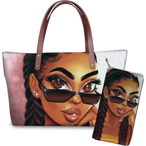2020 New Luxury Ms Handbags&Wallet Set Black Art Girl Printed Girls Casual Bag Ladies Handbag Women Shoulder Bags Bolsa Feminina