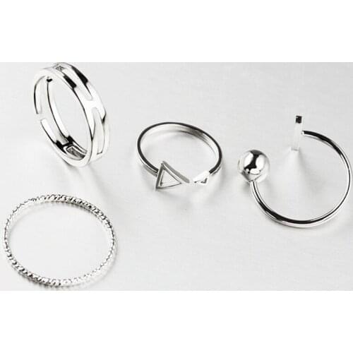 New Luxury Fashion 4 Pcs/Set Korean Style Rings Simple Joker Metal Finger Ring Silver Color Adjustable For Women Gift Ring Set