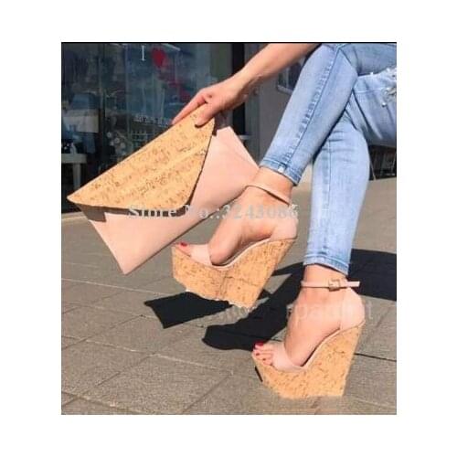 Lady New Platform Wedge Sandals Fashion One Ankle Strap Peep Toe Wedge Shoes Women Large Size Banquet Dress Shoes Dropship