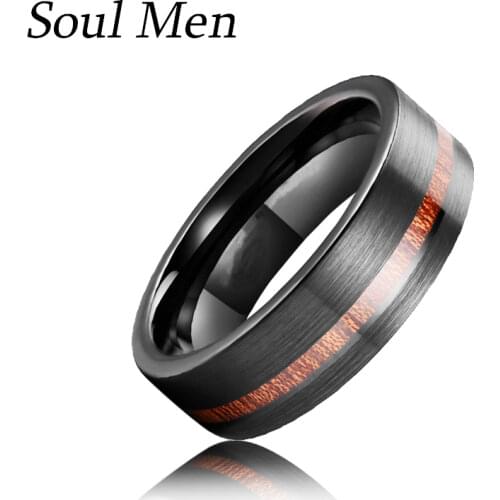 Nature Wood Inlay 6mm Memn Women Black Tungsten Carbide Wedding Band Engagement Ring