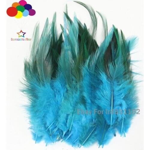 Dyed Blue lake Chicken Feather 100 pcs Rooster Saddle Hair Extensions Feathers for Home Decor