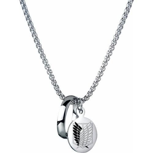 Attack on Titan Black Sliver Stainless Steel Necklace Wings Of Liberty Flag Pendant For Men Women Jewelry Anime Fans