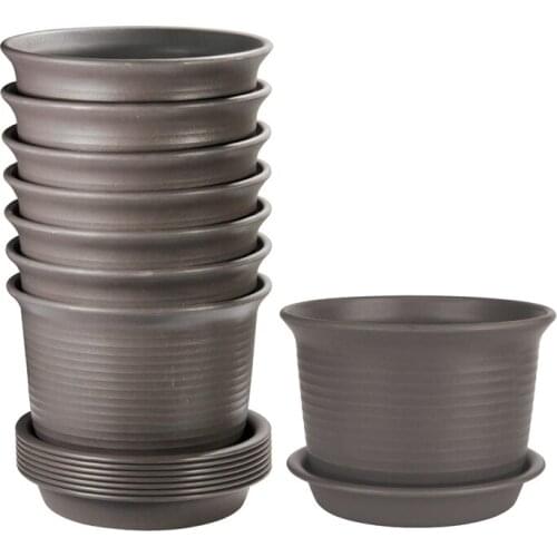 Plastic Flower Pots 8 Pcs Pots with Drainage Hole Planters with Saucers for Modern Plants,Succulents,and Seeding Nursery