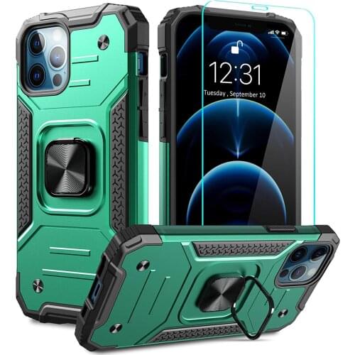 Shockproof Phone Cases with Screen Protector For iPhone 12 11 Pro Max 12 Mini Xs X Military Grade with Rotating Holder Kickstand