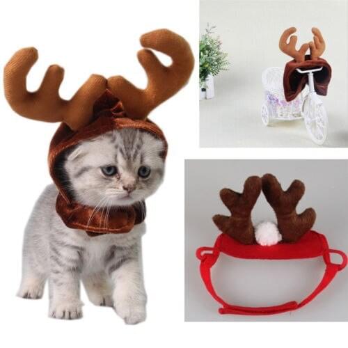 Fluffy Antlers Elk Horns Pet Cat Dog Puppy Christmas Cap Pet Hat Cosplay Party Decor Gift Xmas Headband Hat Accessories