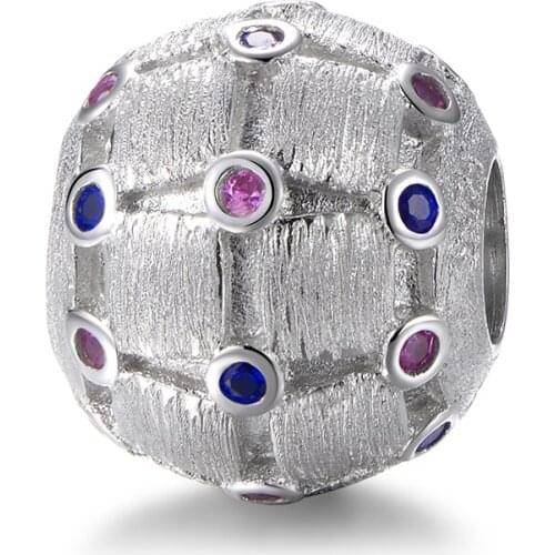 Sterling Silver Charm Beads Fits Bracelet Diy Jewelry Charms With Blue Purple Crystar s925 Pure Silver GW Original Jewelry X421