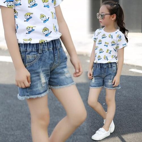 2 to 12 Years Old Children Fashion Hot Shorts For Big Girls Summer Clothes New Elastic Wash Hole Denim Shorts Cotton Clothing