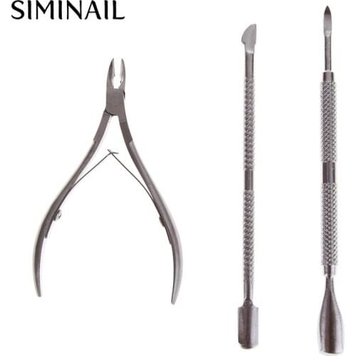 SIMINAIL 3 Pcs Set Dead Skin Stainless Steel Nail Cuticle Scissor Spoon Pusher Sliver Nipper Nail Tools Art Remover Professional