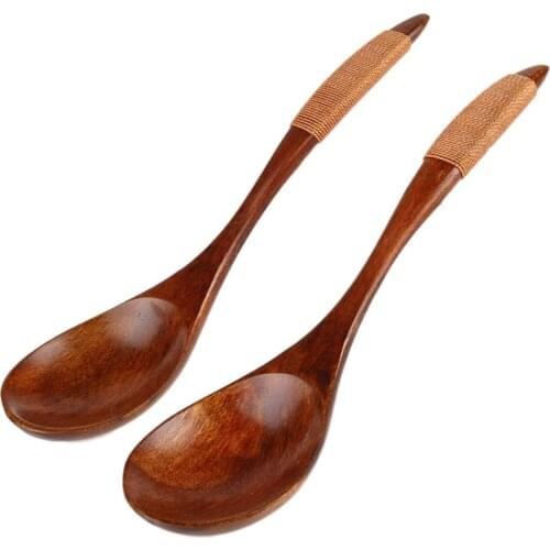 YUJIE Round Wooden Soup Spoon Pointed Tail Chinese Lacquer Handle Kinking Style Cooking Utensil For Rice Dessert Drink Tableware