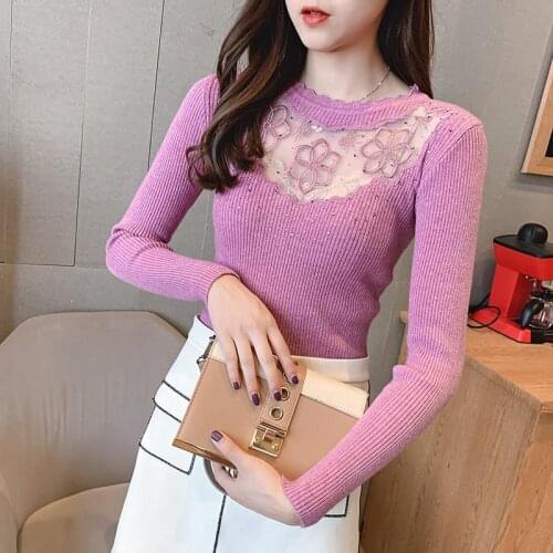 Woman Sweaters Pullover Lace Hollow Sweater Womens Long-Sleeved Pullover Sweater Femme Chandails