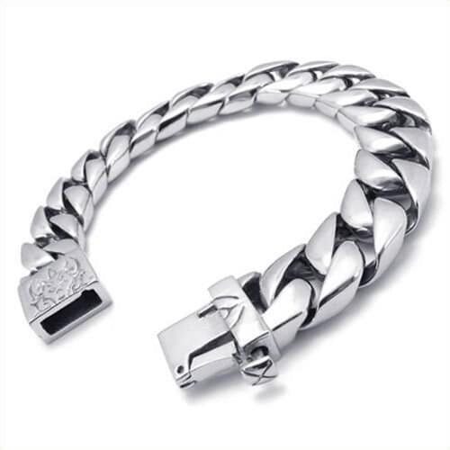 Womens Birthday Gift Hip Hop Stylish Jewelry Stainless Silvery Black Special Chain Shape Fashion Luxury Bracelet Length:22cm